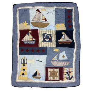 Kidsline Nautical Quilt Boats Sails Baby Comforter Embroidered Boys Coastal Room